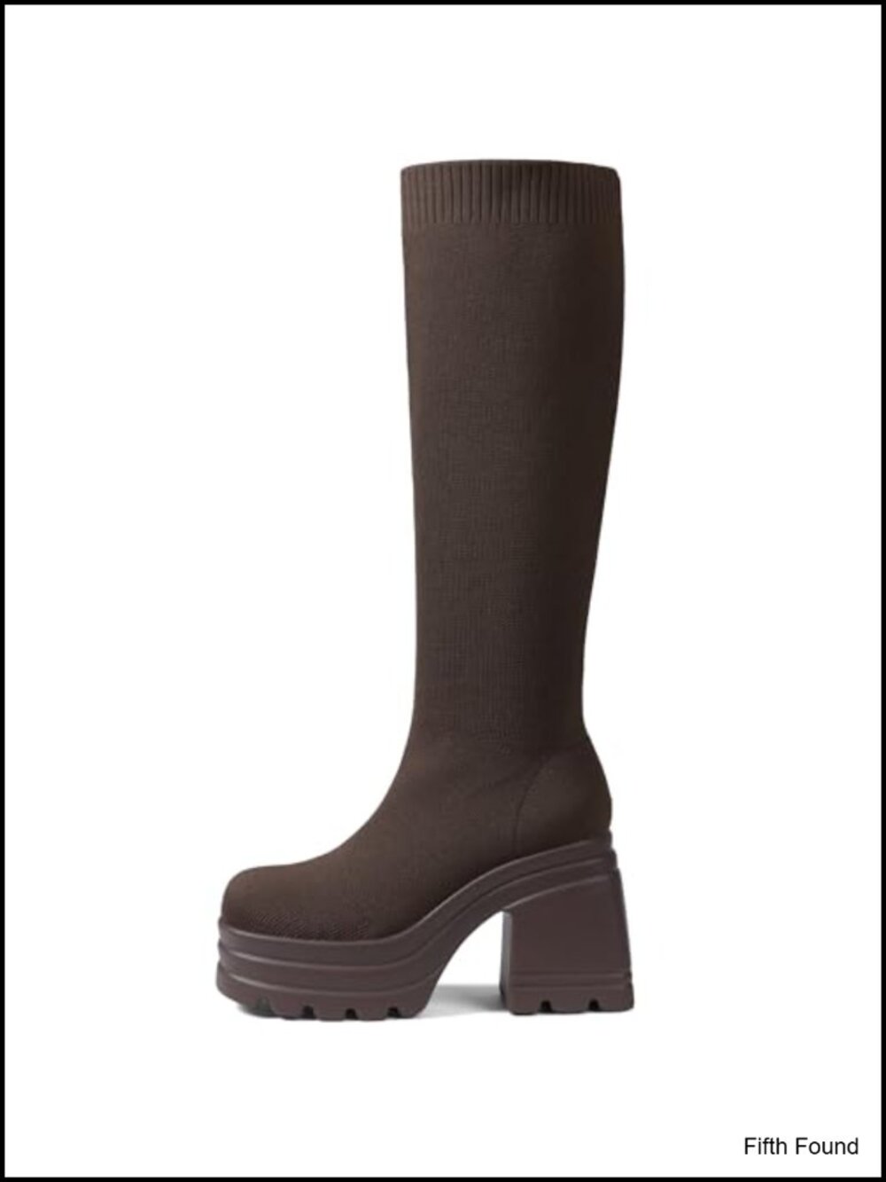 Knit Sock Knee High Boots Chunky Heel Platform Wide Calf Pull On